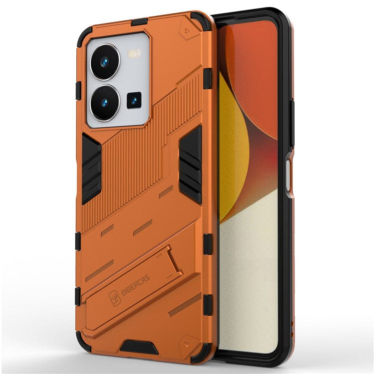 Hard PC + Soft TPU Case for vivo Y35 4G (2022), Anti-scratch Kickstand Protective Phone Cover - Orange