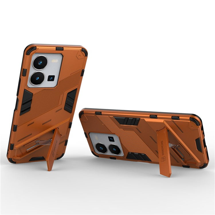 Hard PC + Soft TPU Case for vivo Y35 4G (2022), Anti-scratch Kickstand Protective Phone Cover - Orange