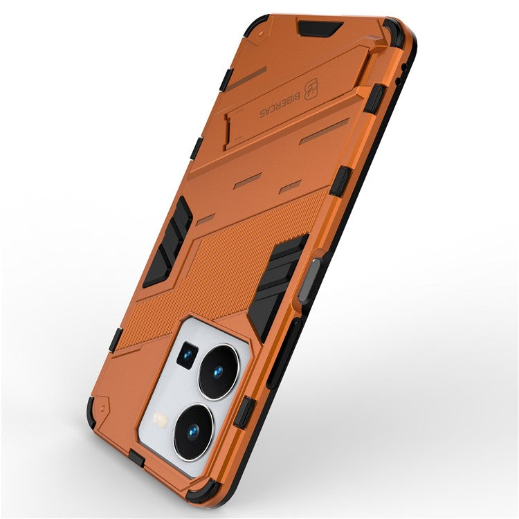 Hard PC + Soft TPU Case for vivo Y35 4G (2022), Anti-scratch Kickstand Protective Phone Cover - Orange