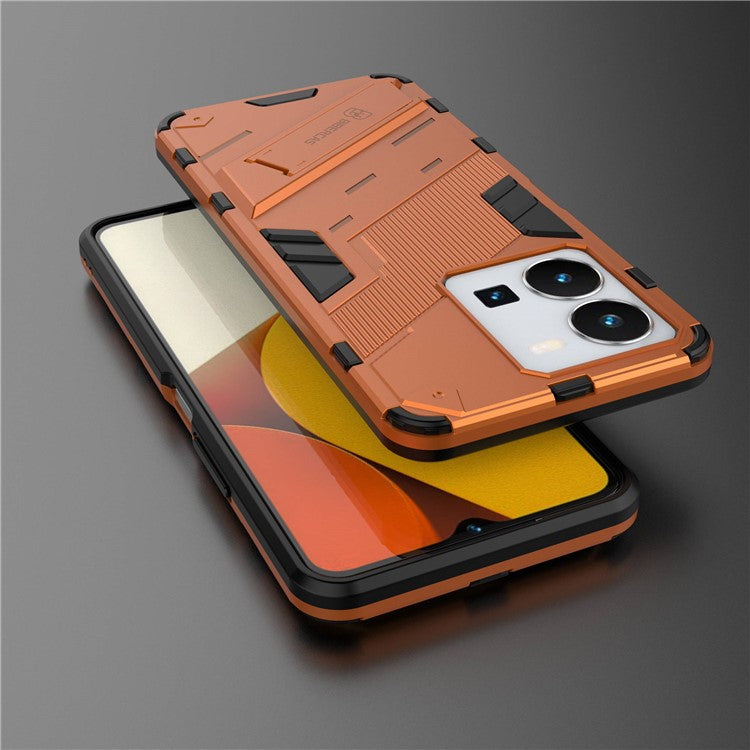 Hard PC + Soft TPU Case for vivo Y35 4G (2022), Anti-scratch Kickstand Protective Phone Cover - Orange