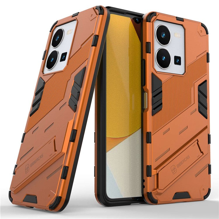 Hard PC + Soft TPU Case for vivo Y35 4G (2022), Anti-scratch Kickstand Protective Phone Cover - Orange