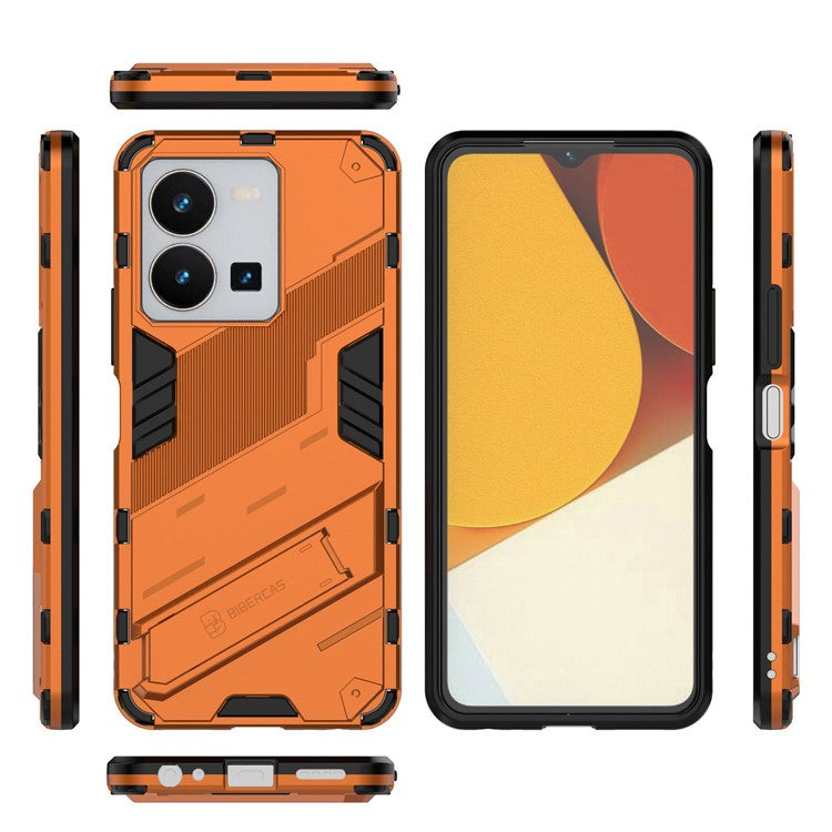 Hard PC + Soft TPU Case for vivo Y35 4G (2022), Anti-scratch Kickstand Protective Phone Cover - Orange