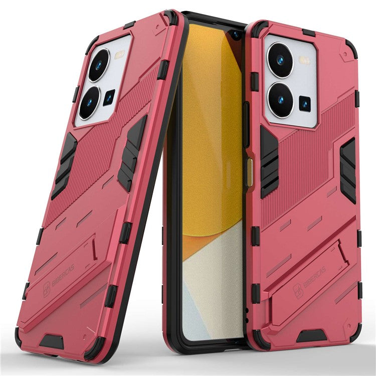 Hard PC + Soft TPU Case for vivo Y35 4G (2022), Anti-scratch Kickstand Protective Phone Cover - Rose