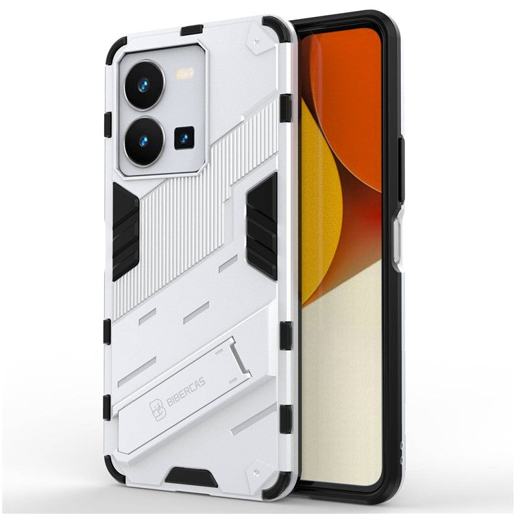 Hard PC + Soft TPU Case for vivo Y35 4G (2022), Anti-scratch Kickstand Protective Phone Cover - White