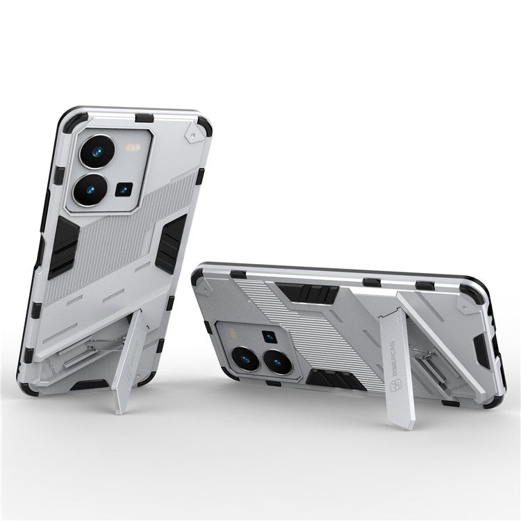 Hard PC + Soft TPU Case for vivo Y35 4G (2022), Anti-scratch Kickstand Protective Phone Cover - White