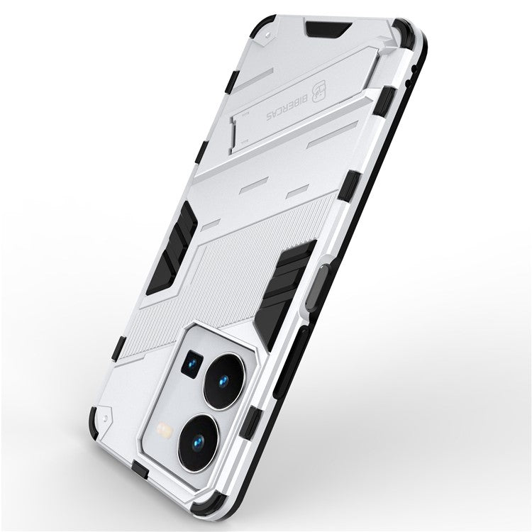 Hard PC + Soft TPU Case for vivo Y35 4G (2022), Anti-scratch Kickstand Protective Phone Cover - White