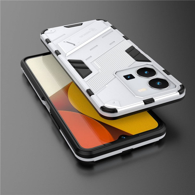 Hard PC + Soft TPU Case for vivo Y35 4G (2022), Anti-scratch Kickstand Protective Phone Cover - White