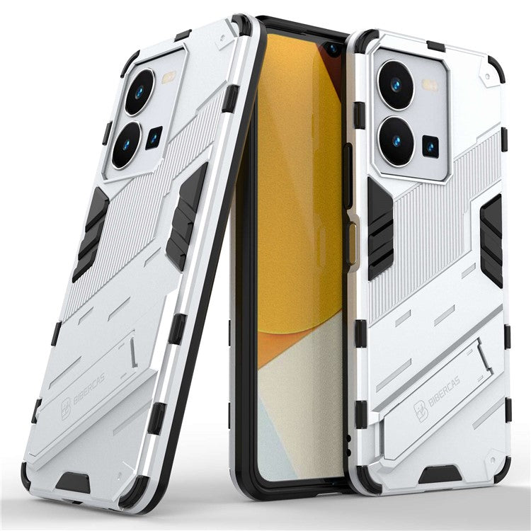 Hard PC + Soft TPU Case for vivo Y35 4G (2022), Anti-scratch Kickstand Protective Phone Cover - White