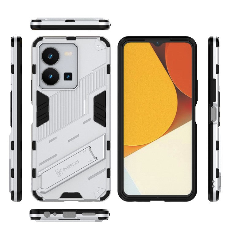 Hard PC + Soft TPU Case for vivo Y35 4G (2022), Anti-scratch Kickstand Protective Phone Cover - White