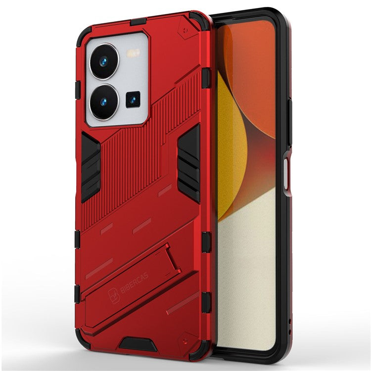 Hard PC + Soft TPU Case for vivo Y35 4G (2022), Anti-scratch Kickstand Protective Phone Cover - Red