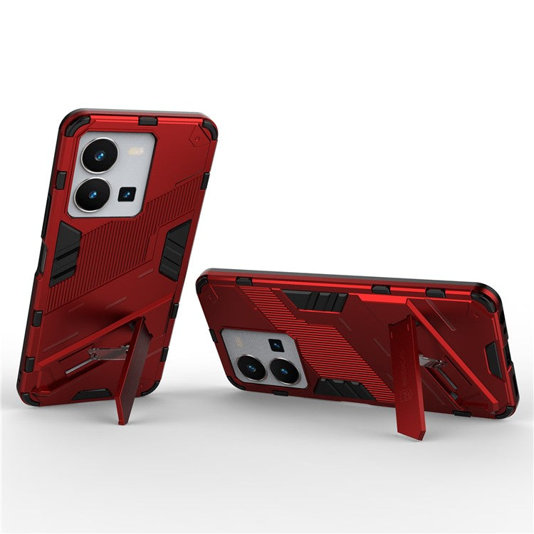 Hard PC + Soft TPU Case for vivo Y35 4G (2022), Anti-scratch Kickstand Protective Phone Cover - Red