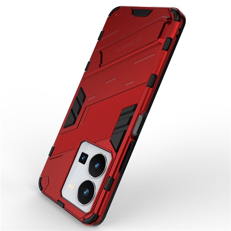 Hard PC + Soft TPU Case for vivo Y35 4G (2022), Anti-scratch Kickstand Protective Phone Cover - Red