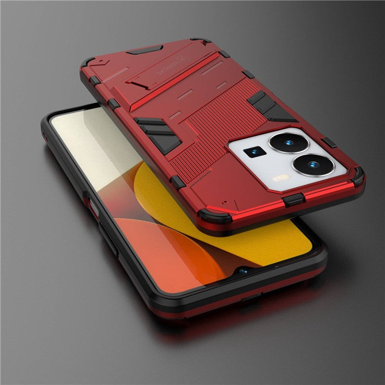 Hard PC + Soft TPU Case for vivo Y35 4G (2022), Anti-scratch Kickstand Protective Phone Cover - Red