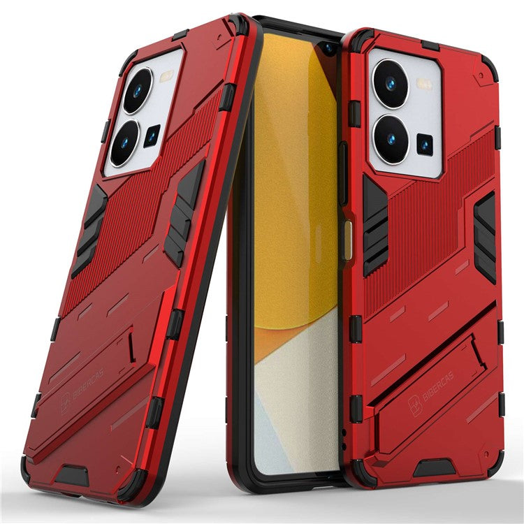 Hard PC + Soft TPU Case for vivo Y35 4G (2022), Anti-scratch Kickstand Protective Phone Cover - Red