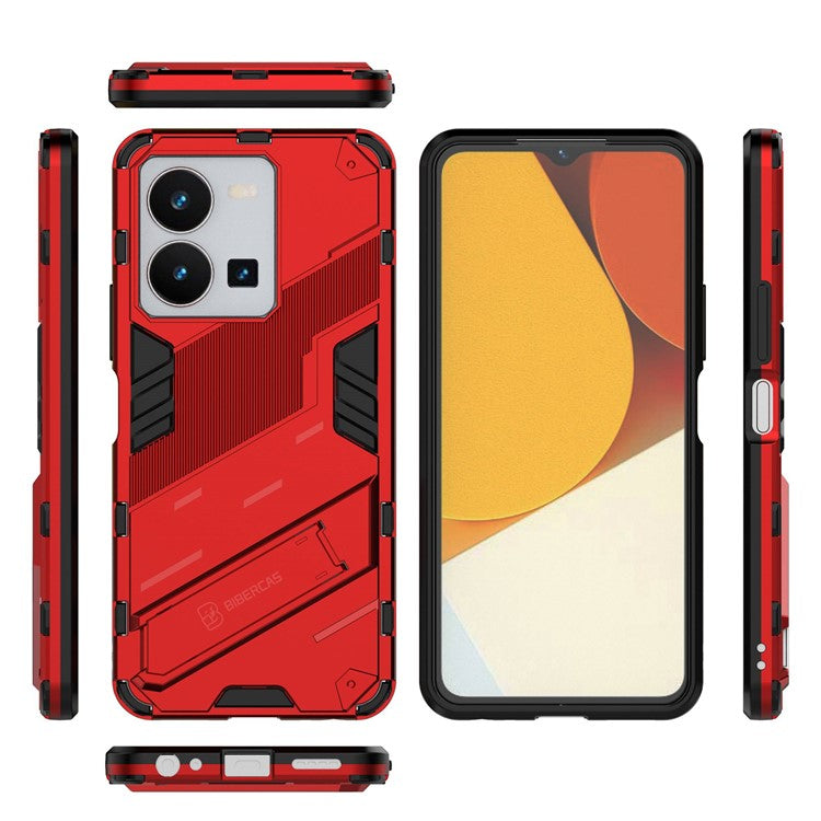 Hard PC + Soft TPU Case for vivo Y35 4G (2022), Anti-scratch Kickstand Protective Phone Cover - Red