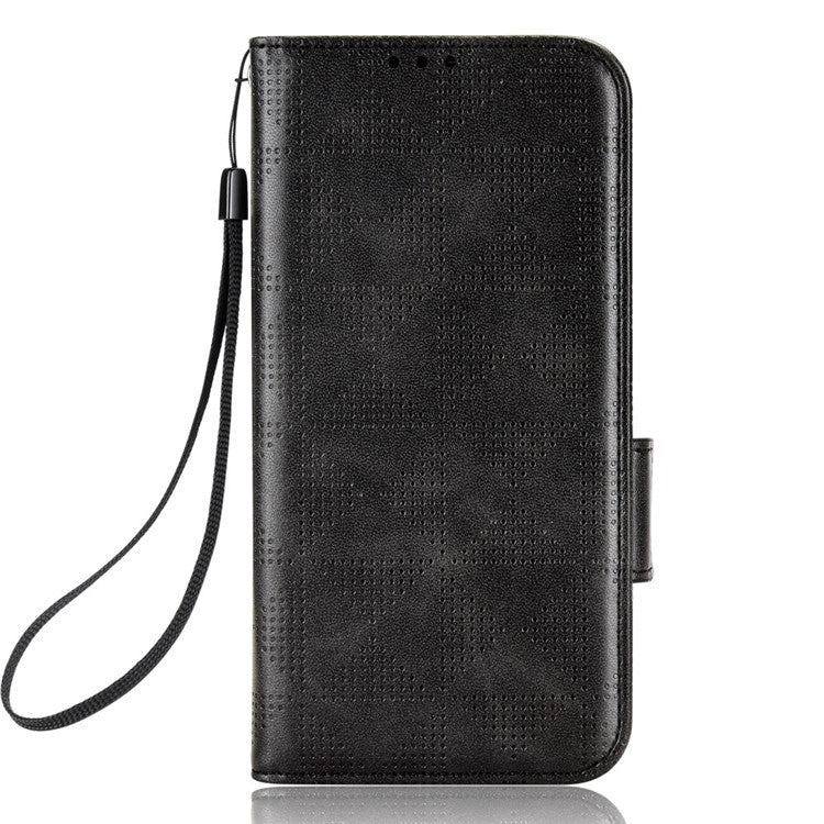 For Realme C33 4G  Imprinted Triangle Pattern PU Leather Phone Case Magnetic Handbag Hand Strap Flip Stand Wallet Cover - Black