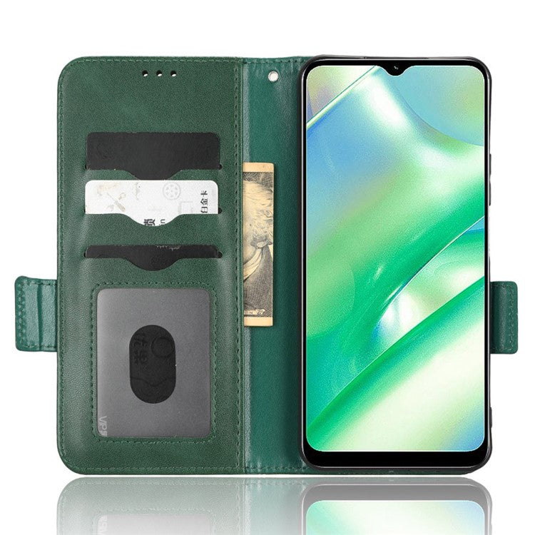 For Realme C33 4G  Imprinted Triangle Pattern PU Leather Phone Case Magnetic Handbag Hand Strap Flip Stand Wallet Cover - Green