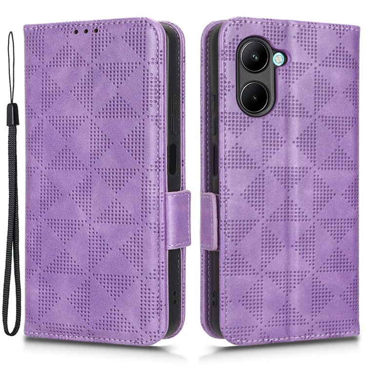 For Realme C33 4G  Imprinted Triangle Pattern PU Leather Phone Case Magnetic Handbag Hand Strap Flip Stand Wallet Cover - Purple