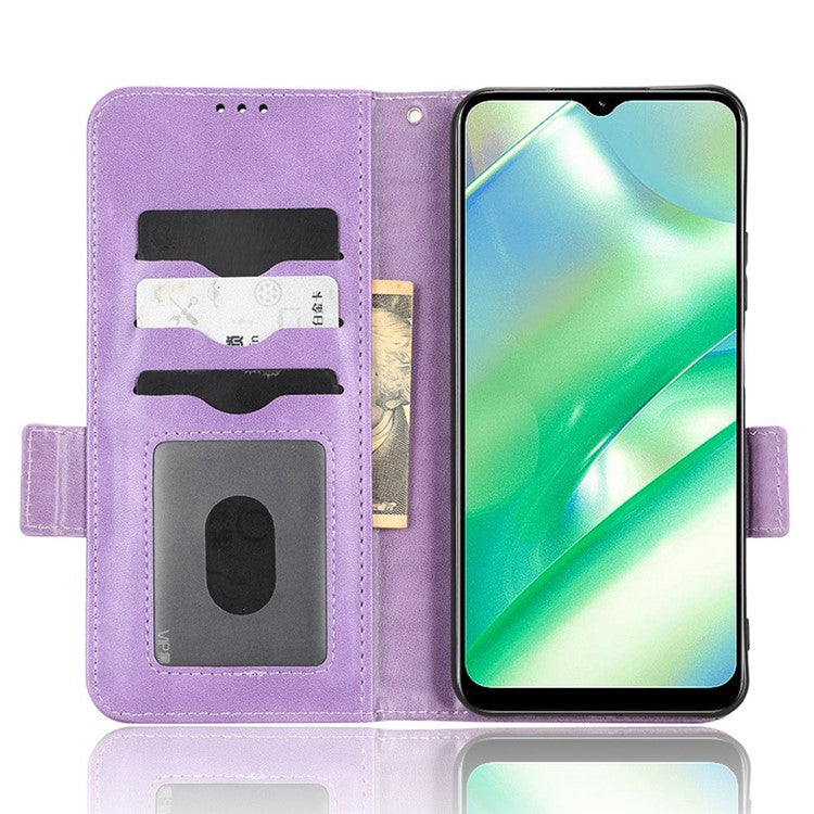 For Realme C33 4G  Imprinted Triangle Pattern PU Leather Phone Case Magnetic Handbag Hand Strap Flip Stand Wallet Cover - Purple