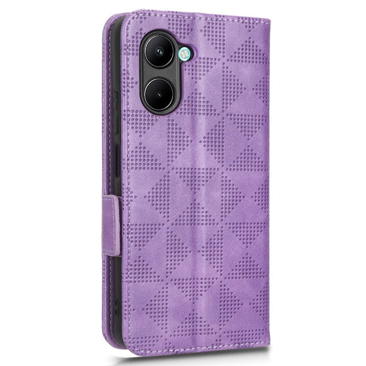 For Realme C33 4G  Imprinted Triangle Pattern PU Leather Phone Case Magnetic Handbag Hand Strap Flip Stand Wallet Cover - Purple