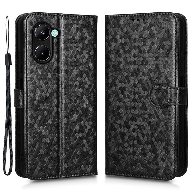 For Realme C33 4G Dot Pattern Imprinted Wallet Case Magnetic PU Leather Stand Flip Phone Cover with Strap - Black