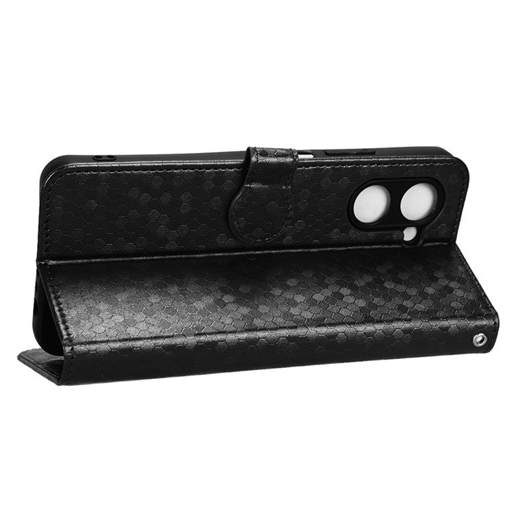 For Realme C33 4G Dot Pattern Imprinted Wallet Case Magnetic PU Leather Stand Flip Phone Cover with Strap - Black