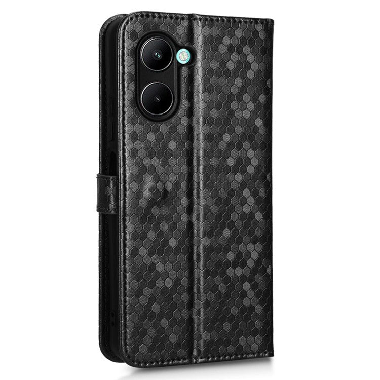 For Realme C33 4G Dot Pattern Imprinted Wallet Case Magnetic PU Leather Stand Flip Phone Cover with Strap - Black