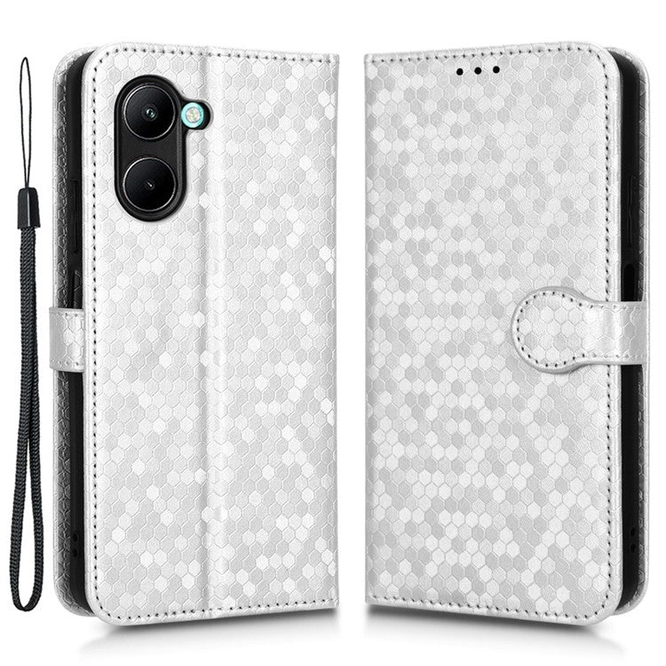 For Realme C33 4G Dot Pattern Imprinted Wallet Case Magnetic PU Leather Stand Flip Phone Cover with Strap - Silver