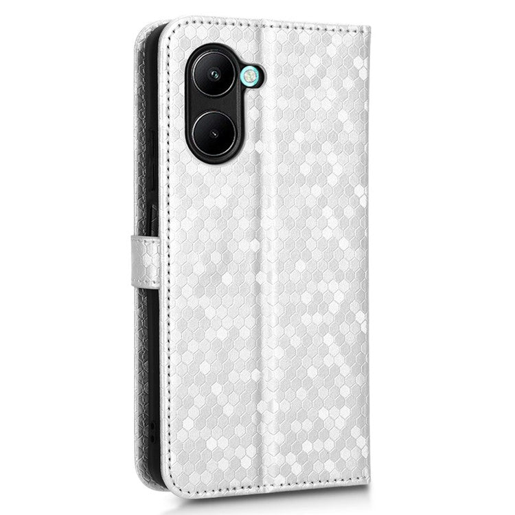 For Realme C33 4G Dot Pattern Imprinted Wallet Case Magnetic PU Leather Stand Flip Phone Cover with Strap - Silver