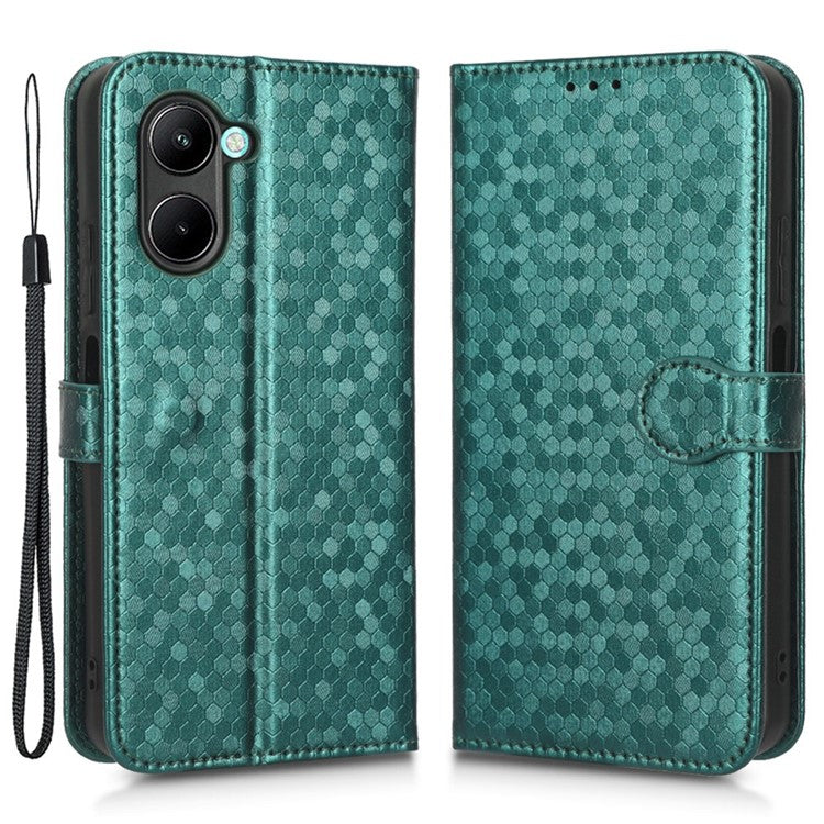 For Realme C33 4G Dot Pattern Imprinted Wallet Case Magnetic PU Leather Stand Flip Phone Cover with Strap - Green