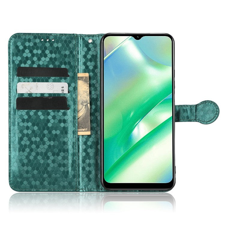 For Realme C33 4G Dot Pattern Imprinted Wallet Case Magnetic PU Leather Stand Flip Phone Cover with Strap - Green