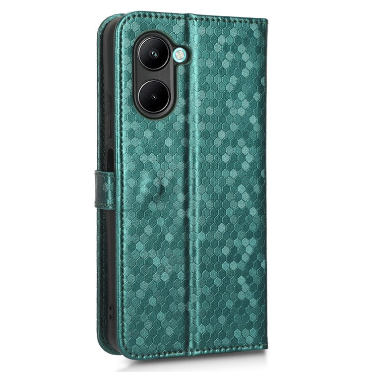 For Realme C33 4G Dot Pattern Imprinted Wallet Case Magnetic PU Leather Stand Flip Phone Cover with Strap - Green