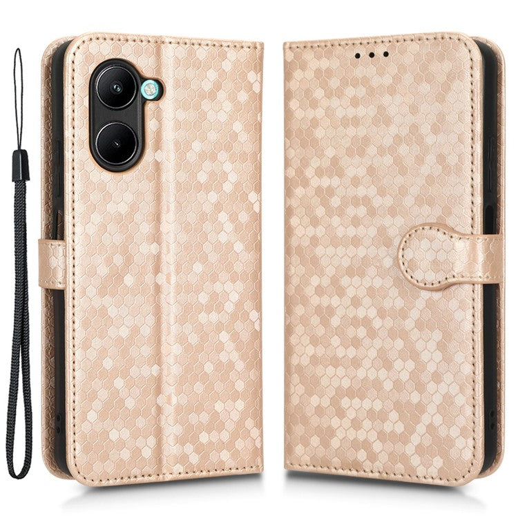 For Realme C33 4G Dot Pattern Imprinted Wallet Case Magnetic PU Leather Stand Flip Phone Cover with Strap - Rose Gold