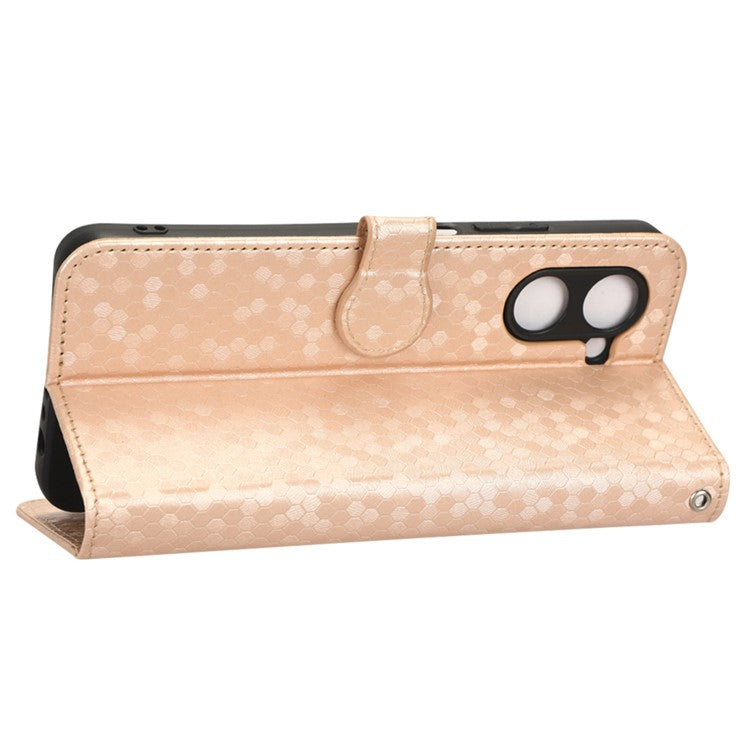 For Realme C33 4G Dot Pattern Imprinted Wallet Case Magnetic PU Leather Stand Flip Phone Cover with Strap - Rose Gold