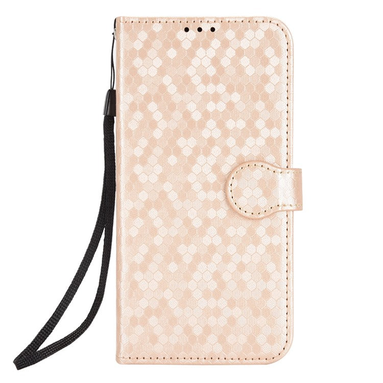 For Realme C33 4G Dot Pattern Imprinted Wallet Case Magnetic PU Leather Stand Flip Phone Cover with Strap - Rose Gold