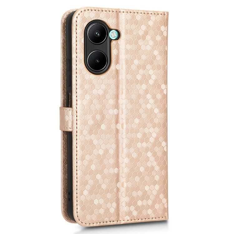 For Realme C33 4G Dot Pattern Imprinted Wallet Case Magnetic PU Leather Stand Flip Phone Cover with Strap - Rose Gold