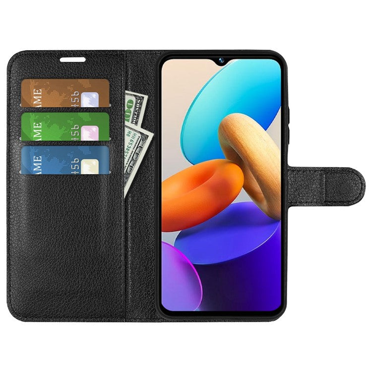 For vivo Y22s 4G Litchi Texture PU Leather + TPU Full Protection Case Wallet Stand Phone Cover - Black