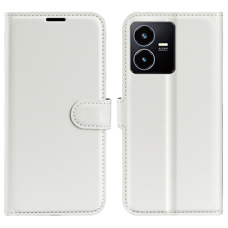 For vivo Y22s 4G Litchi Texture PU Leather + TPU Full Protection Case Wallet Stand Phone Cover - White