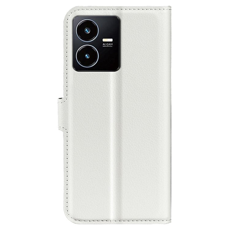 For vivo Y22s 4G Litchi Texture PU Leather + TPU Full Protection Case Wallet Stand Phone Cover - White