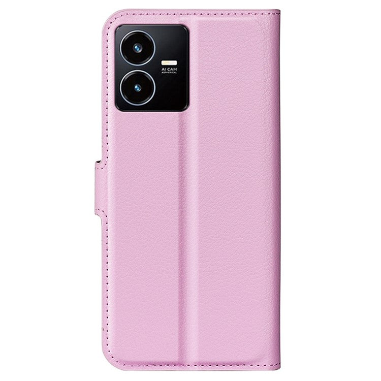 For vivo Y22s 4G Litchi Texture PU Leather + TPU Full Protection Case Wallet Stand Phone Cover - Pink