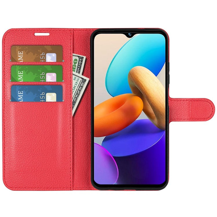 For vivo Y22s 4G Litchi Texture PU Leather + TPU Full Protection Case Wallet Stand Phone Cover - Red