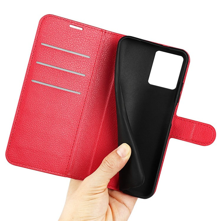 For vivo Y22s 4G Litchi Texture PU Leather + TPU Full Protection Case Wallet Stand Phone Cover - Red