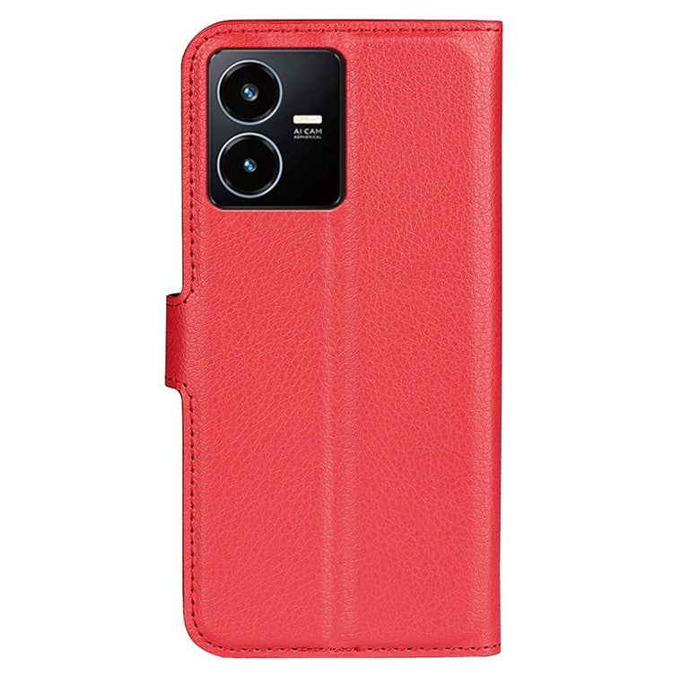 For vivo Y22s 4G Litchi Texture PU Leather + TPU Full Protection Case Wallet Stand Phone Cover - Red