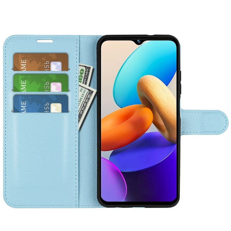 For vivo Y22s 4G Litchi Texture PU Leather + TPU Full Protection Case Wallet Stand Phone Cover - Blue