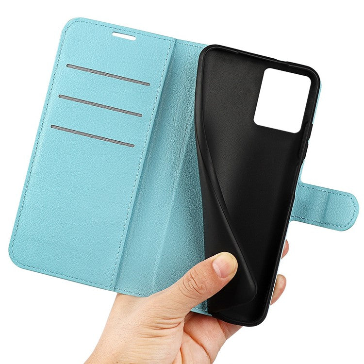 For vivo Y22s 4G Litchi Texture PU Leather + TPU Full Protection Case Wallet Stand Phone Cover - Blue