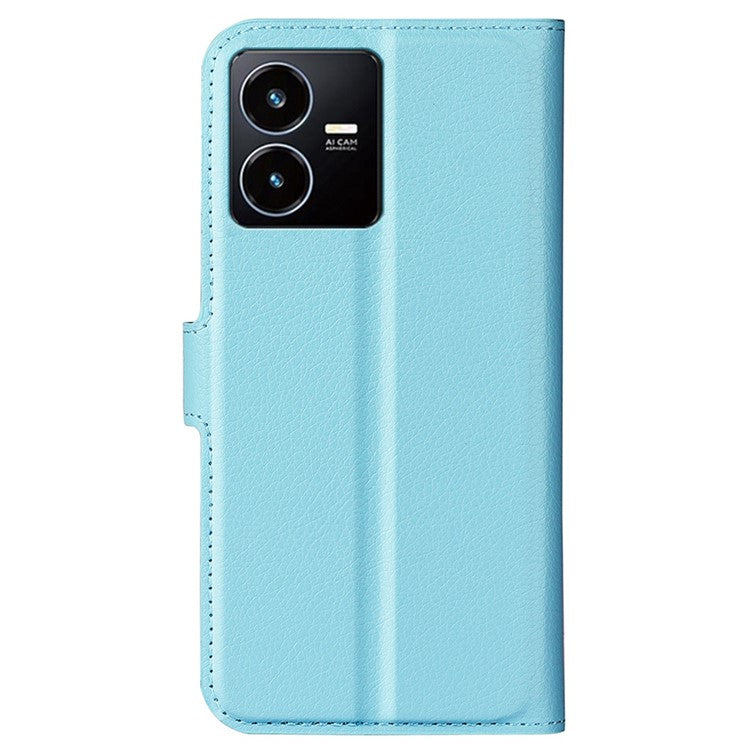 For vivo Y22s 4G Litchi Texture PU Leather + TPU Full Protection Case Wallet Stand Phone Cover - Blue