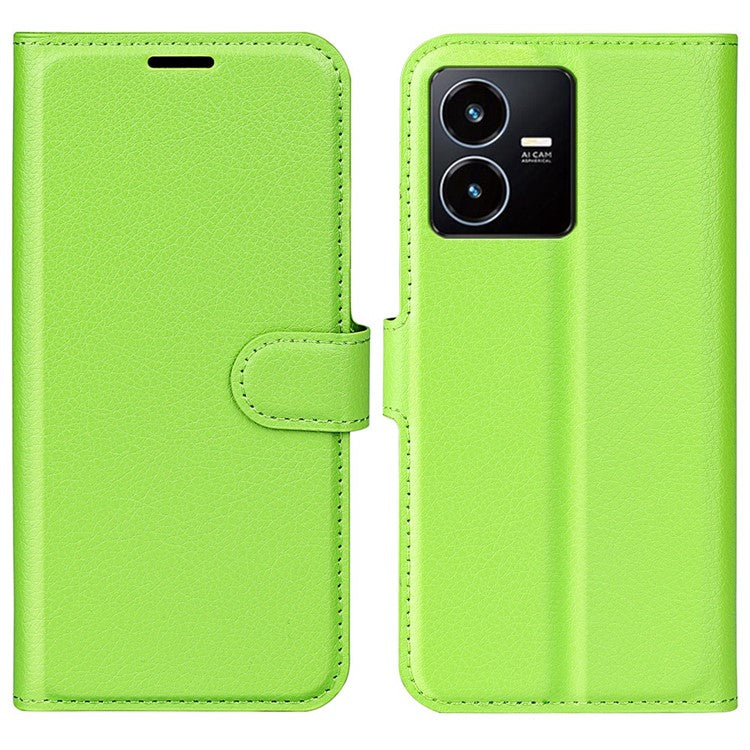 For vivo Y22s 4G Litchi Texture PU Leather + TPU Full Protection Case Wallet Stand Phone Cover - Green