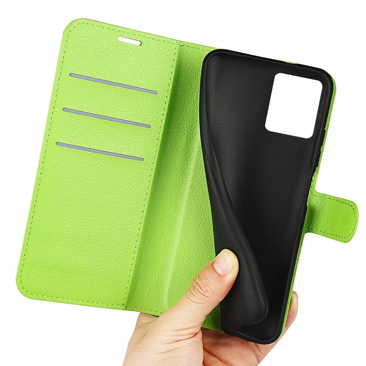 For vivo Y22s 4G Litchi Texture PU Leather + TPU Full Protection Case Wallet Stand Phone Cover - Green