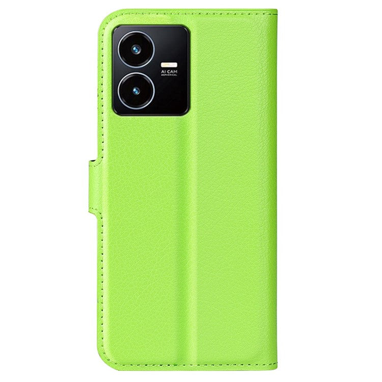 For vivo Y22s 4G Litchi Texture PU Leather + TPU Full Protection Case Wallet Stand Phone Cover - Green