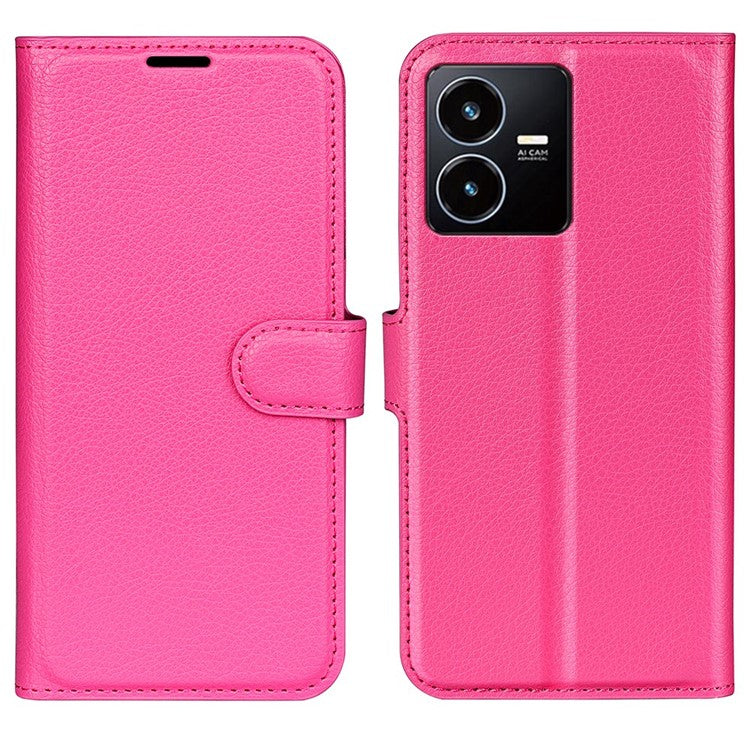 For vivo Y22s 4G Litchi Texture PU Leather + TPU Full Protection Case Wallet Stand Phone Cover - Rose